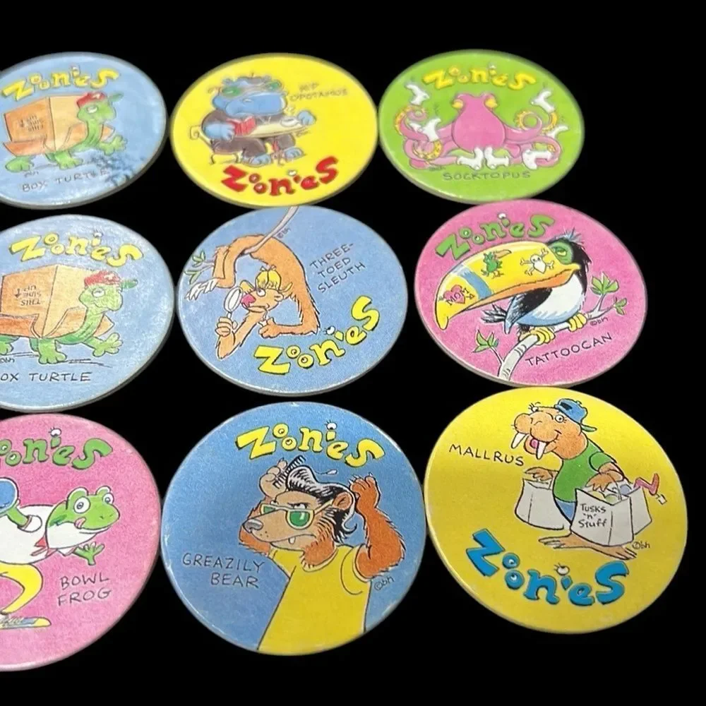 POGS Stack ‘N Smack Milk Caps Zoonies Lot of 15 Vintage 90s Game Doubles